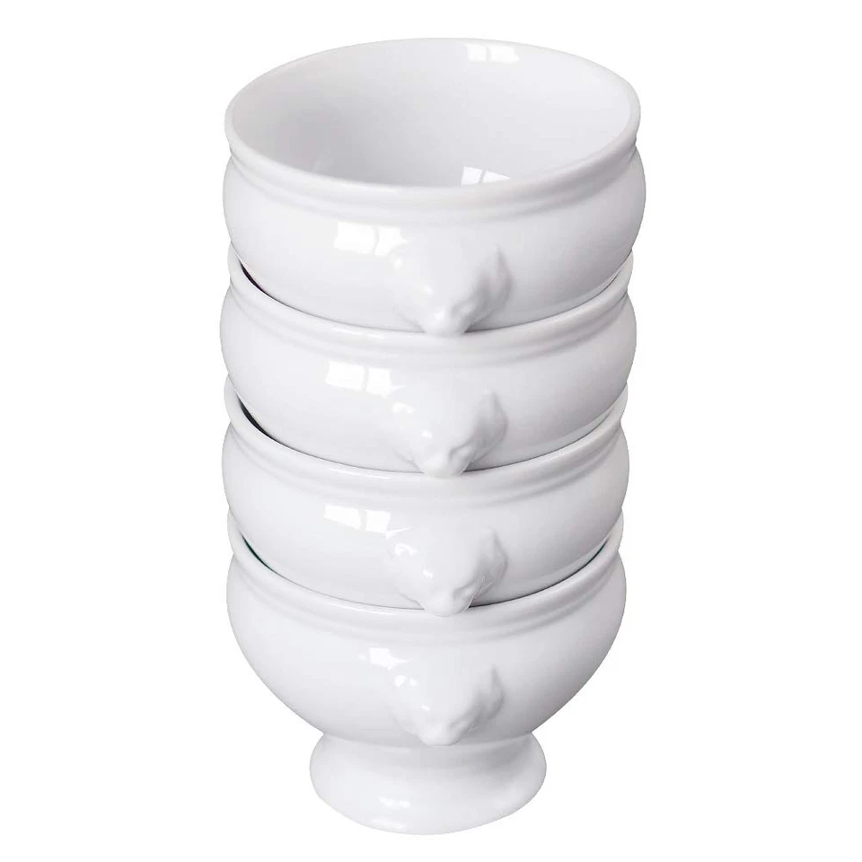 Cinf Ceramic 12 oz Set of 4 Lion Head Porcelain Soup Bowls White Christmas