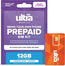 $29/mo. Ultra Mobile Prepaid Phone Plan with Unlimited Talk, Text, & 12GB of... 
