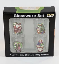 SOUTH PARK Christmas Shot Glass Set (4) 1.8 fl oz ea Cartman, Kyle, Stan, Kenny