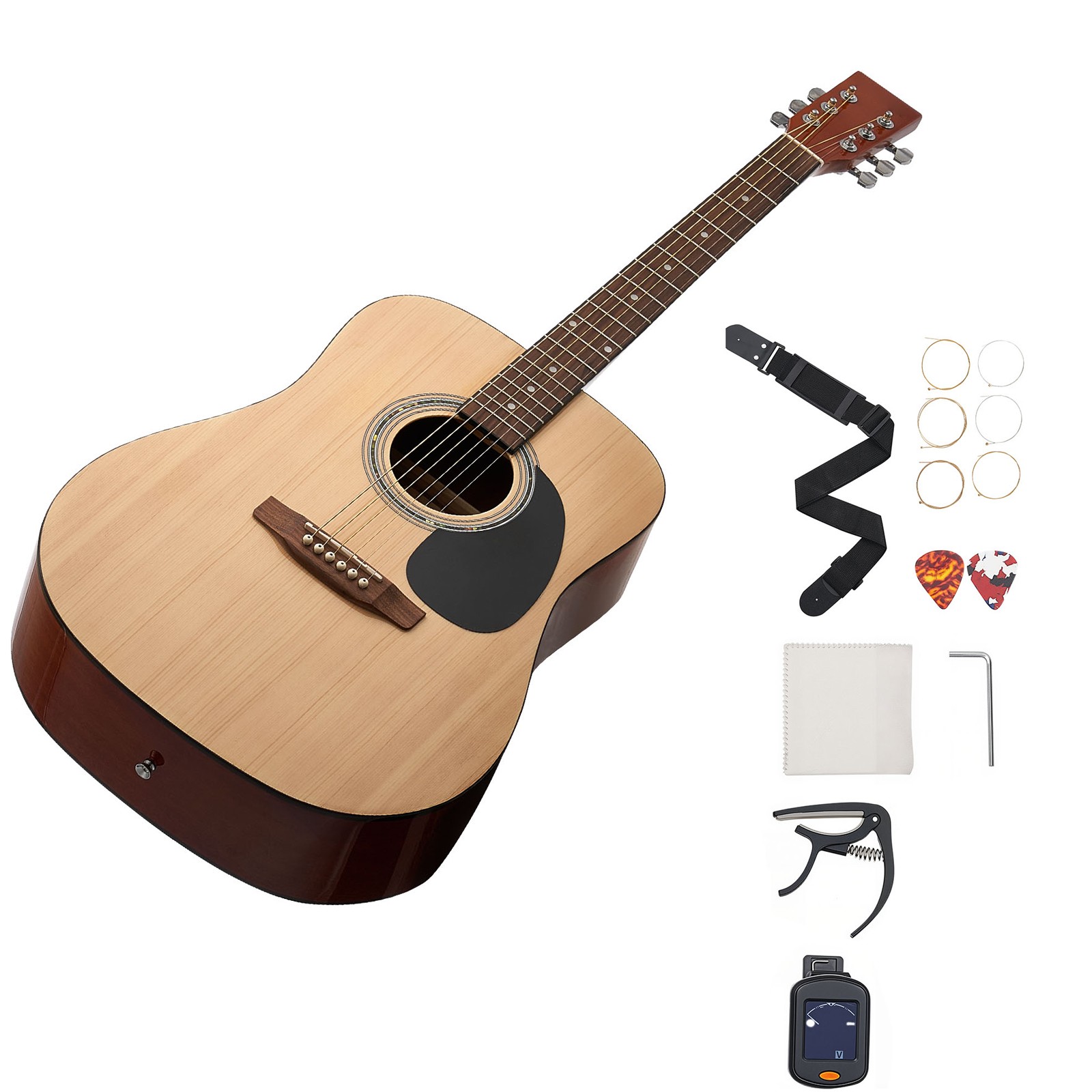 Guitare acoustique dreadnought 103 cm Uimoso, guitare folk en acajou et épicéa avec housse