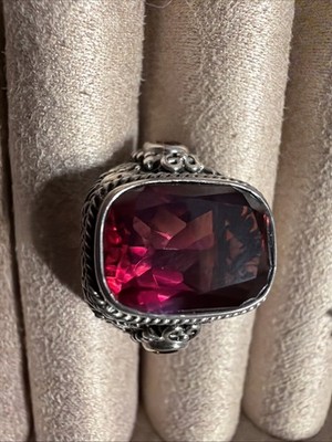 Mint Bali SARDA Sterling Silver Mystic Magenta Quartz Statement Ring With Garnet