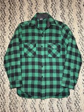 Vtg 60s 70s Woolrich Green Plaid Wool L Lumberjack Shacket Men  s Cabin Core