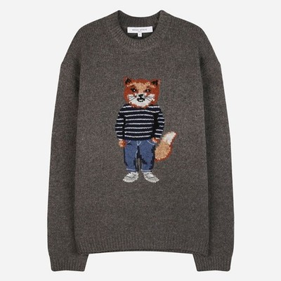 Maison Kitsune Dressed Fox Wool Sweater Dark Grey Melange 149869535