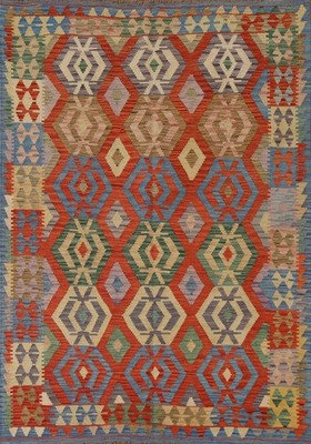 Colorful Kilim Reversible Area Rug 6x8 Hand-woven Geometric Pattern for Any Room