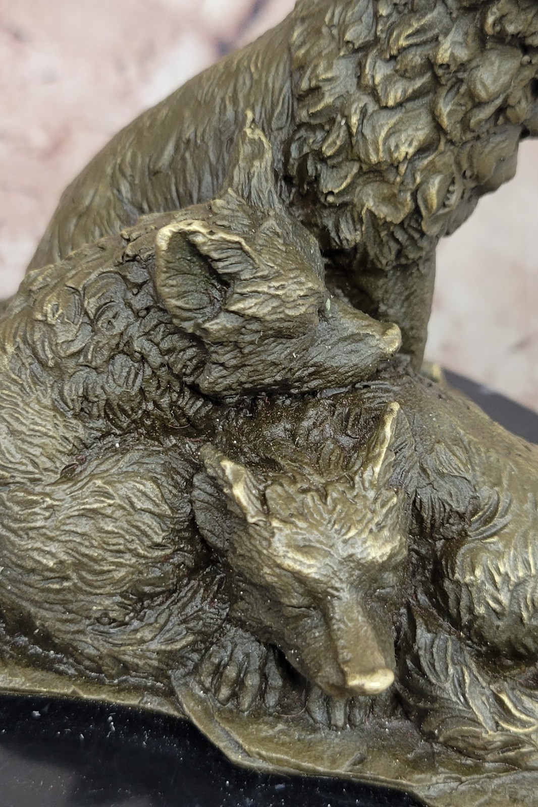 Art Deco Mother wolf with Two Cubs Bronze Sculpture Hot Cast Vienna Statue Gift