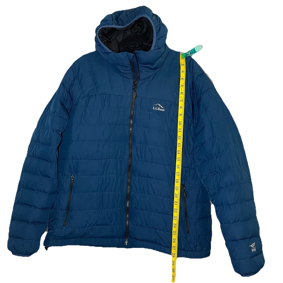 LL Bean Jacket Men XL Blue 650 Down Downtek Full Zip Pocket Hood Puffer Quilted - Image 4 of 4