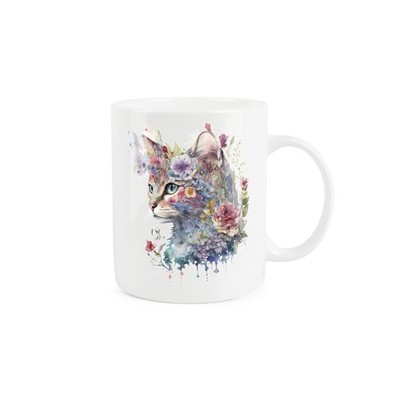 Blumige Katze Tasse - Bone China Tee/Kaffeetasse Geschenk für Katzenliebhaber