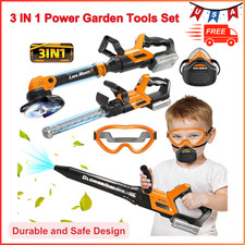 3 IN 1 Kids Power Garden Tools with Sounds, Weed Wacker Toy, Leaf Blower Outdoor
