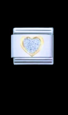 Neu Silber Charm Gold Silber Glitzer Herz Italienisch 9mm Modular Edelstahl 