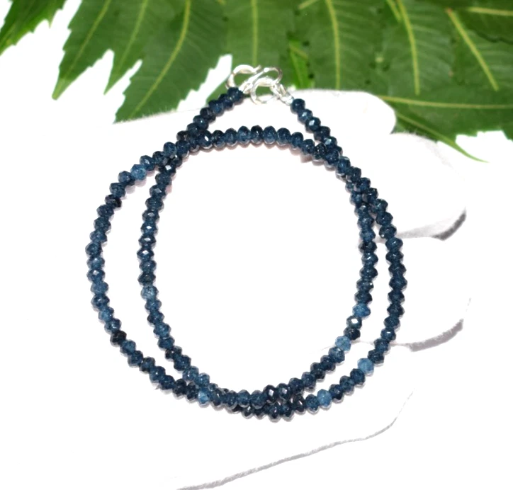 蓝宝石染色宝石手工周年纪念礼物 30 英寸项链纯银 — 第 2/4 张图片