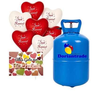 30 Herz Luftballons Just Married mit Helium Ballongas + Weitflugkarten Hochzeit