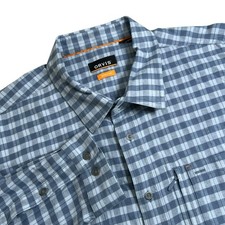 Orvis Mens XXL Blue Plaid Active Fit Long Sleeve Button Up Flannel Shirt