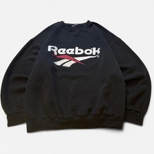vintage 90s 1990s reebok big logo spellout black sweatshirt crewneck size xl