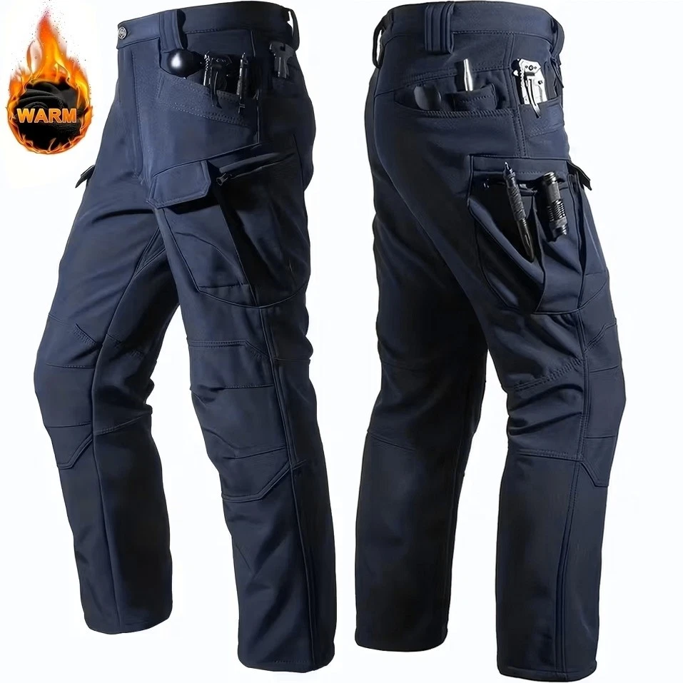 Mens Winter Cargo Trousers Thermal Pants Work Trousers Lined Warm Dark Blue Navy