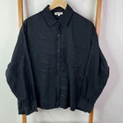 Djerf Avenue Button Up Womens Large Black Oversized Boxy Fit Collared Casual