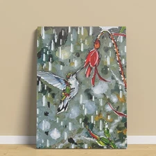 Hummingbird Red Flower Garden Animal Oil Painting Dorm Decor Canvas Prints