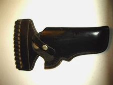 T29 Vintage Bucheimer Black Leather Gun Holster with Ammo Belt Loop Holder 9"
