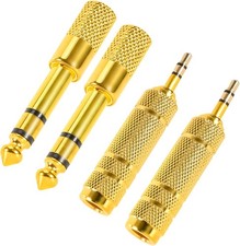 4 Pack Headphone Jack Adapter - 3.5mm 1/8 inch Male to 6.35mm 1/4 Gold