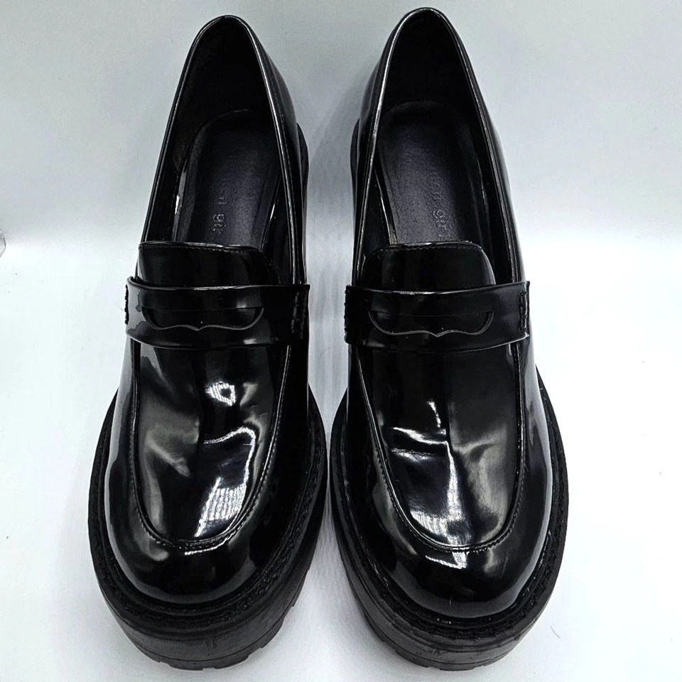 Madden Girl Kassidy Patent Platform Heel Penny Lug Loafers Black Women's 9 - Image 2 of 4