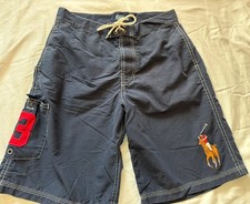 Polo Ralph Lauren Boys M 10-12 Swim Trunks Navy Blue Big Pony Mesh Board Shorts