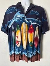 Vintage Paradise Found Hawaiian Shirt Mens Medium Surfboard Surfer Button Up
