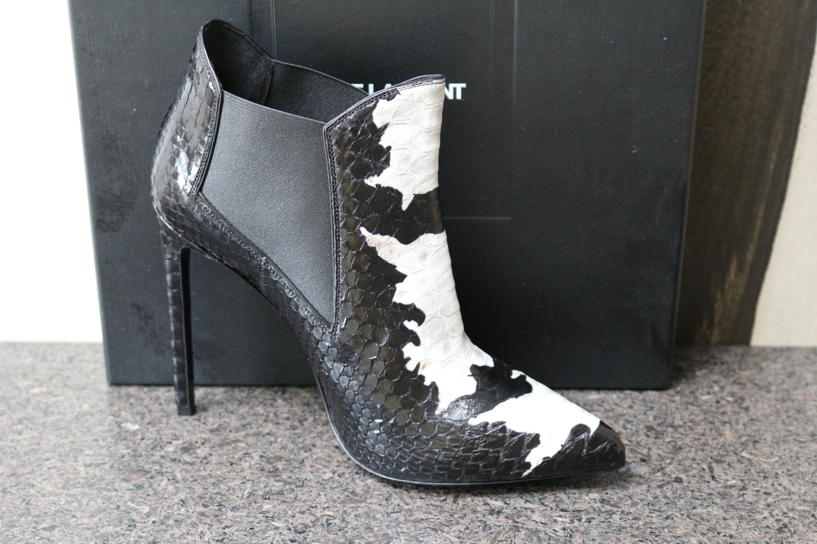 Scarpe stivaletti nuovi con scatola YSL Saint Laurent PARIS pelle esotica pull on 37 5