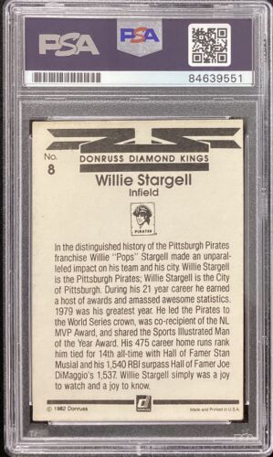 Willie Stargell Signed 1982 Donruss Diamond Kings #8 Card HOF Autograph PSA/DNA - Picture 2 of 2