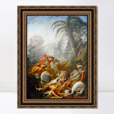 Framed Canvas Giclee Print Tiger Hunt by Francois Boucher Wall Art Home Decor