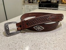 ARIAT Brown Leather Silver  Brass Studded Belt 2011 Limited Edition Buckle Sz46