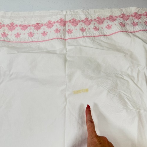 vtg wamsutta flat sheet double full pink floral edge cotton lustercale usa mcm - Picture 13 of 18