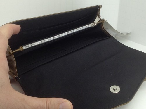 Women's KENNETH COLE by MACYS XL Brown Gold DOUBLE Pouch Wallet - $50 MSRP - Picture 8 of 10