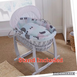 grey wicker moses basket and stand