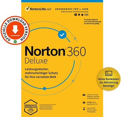 Norton 360 Deluxe Antivirus Software | 1 Jahr | 5 Geräte | 2026 ohne Abo