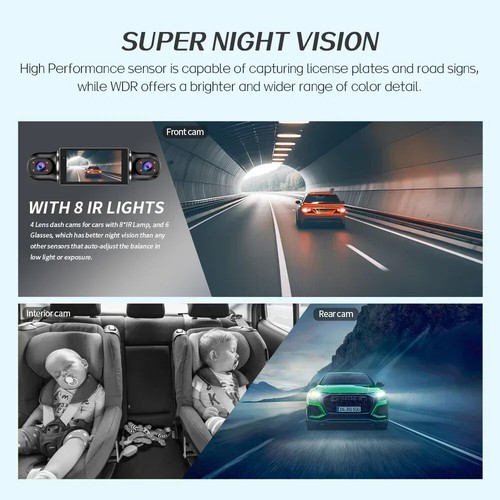 Dash Cam 4 Canali 1080P GPS WiFi 24h Parcheggio Auto DVR Registratore Video Posteriore - Foto 4 di 8