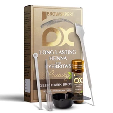 BROWSXPERT Long Lasting Henna Kit For Eyebrow Hair Stir+Brush Deep Dark Brown/3g