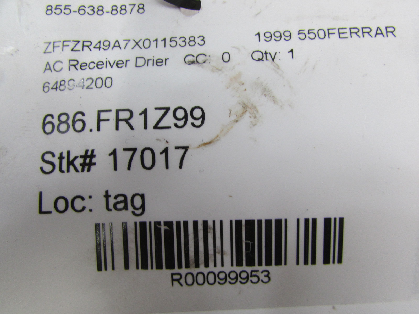 Ferrari 550, AC Dehydrating Filter / Drier, Used, P/N 64894200