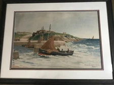 Superb Robert Stewart "Entering The Harbor - Fifeshire" Watercolor Painting 