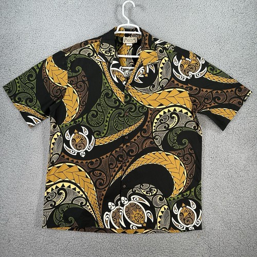 E&K Fashion Sea Turtle Tribal Print Kurzarm Knopf Hawaiihemd Herren XL
