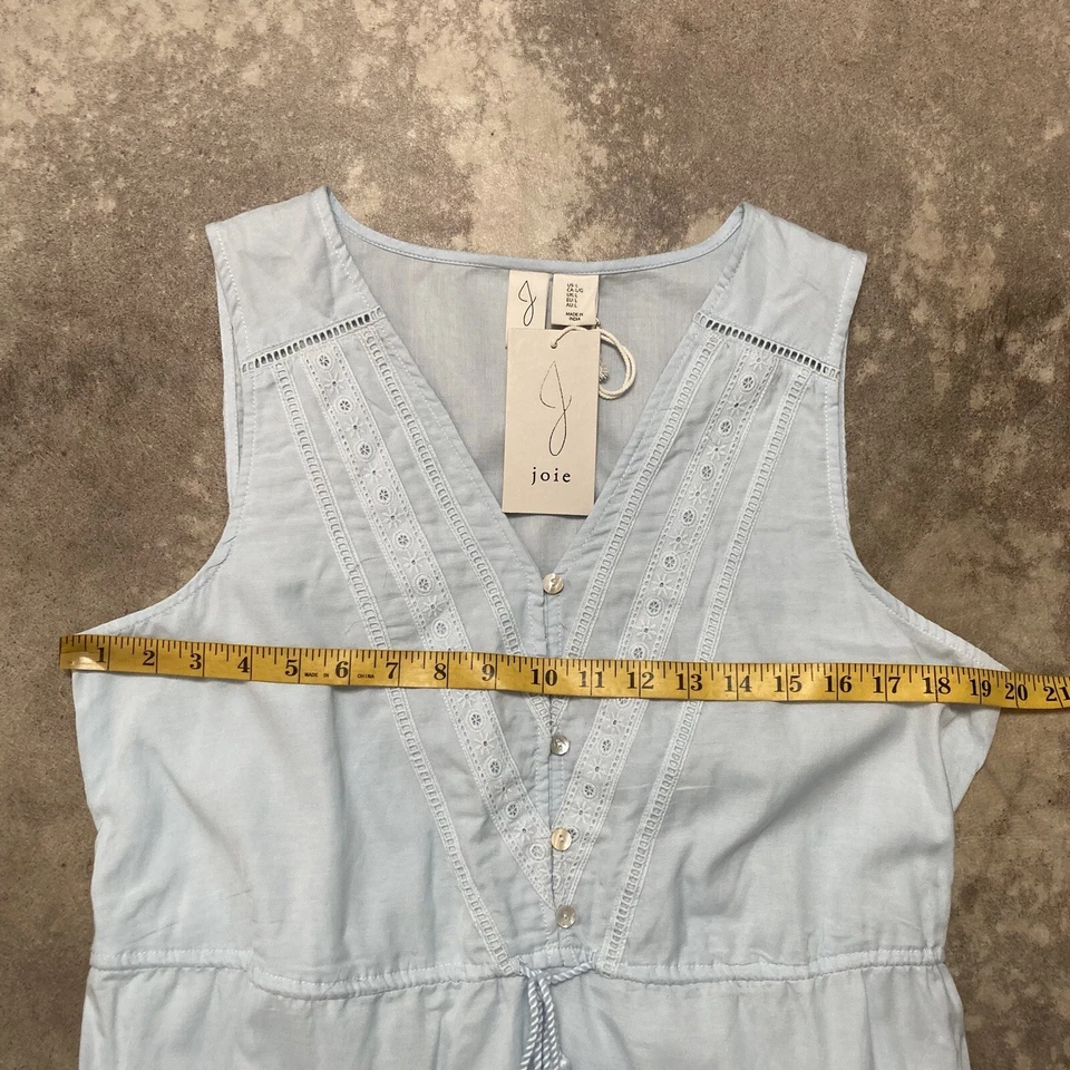 Vestido Joie para mujer talla grande azul cintura caída ojales cuello en V volantes mezcla de algodón Foto 3 de 4