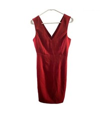 Honestee Red Midi Cocktail Elegant Dress Size Medium V-Neck Classy Business