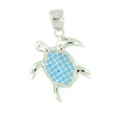 Massiver 925 Sterling Silber natürlicher Blautopas Edelstein Damen Meeresschildkröte Anhänger