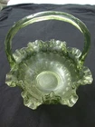 Vintage Fenton Green Art Glass Basket Thumbprint Ruffled Edge Colonial 8" Clear