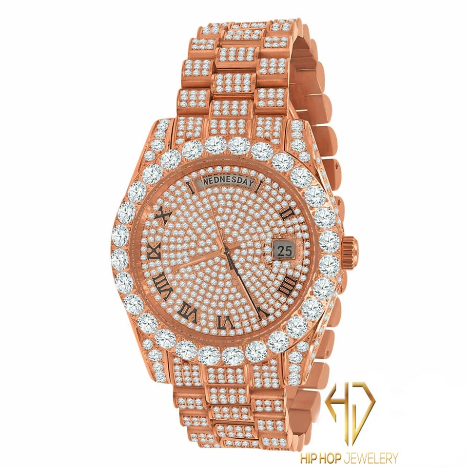 Roman Dial Solitaire Stainless Steel 18K Rose Gold Day & Date 40 mm Men’s Watch - Photo 2/4