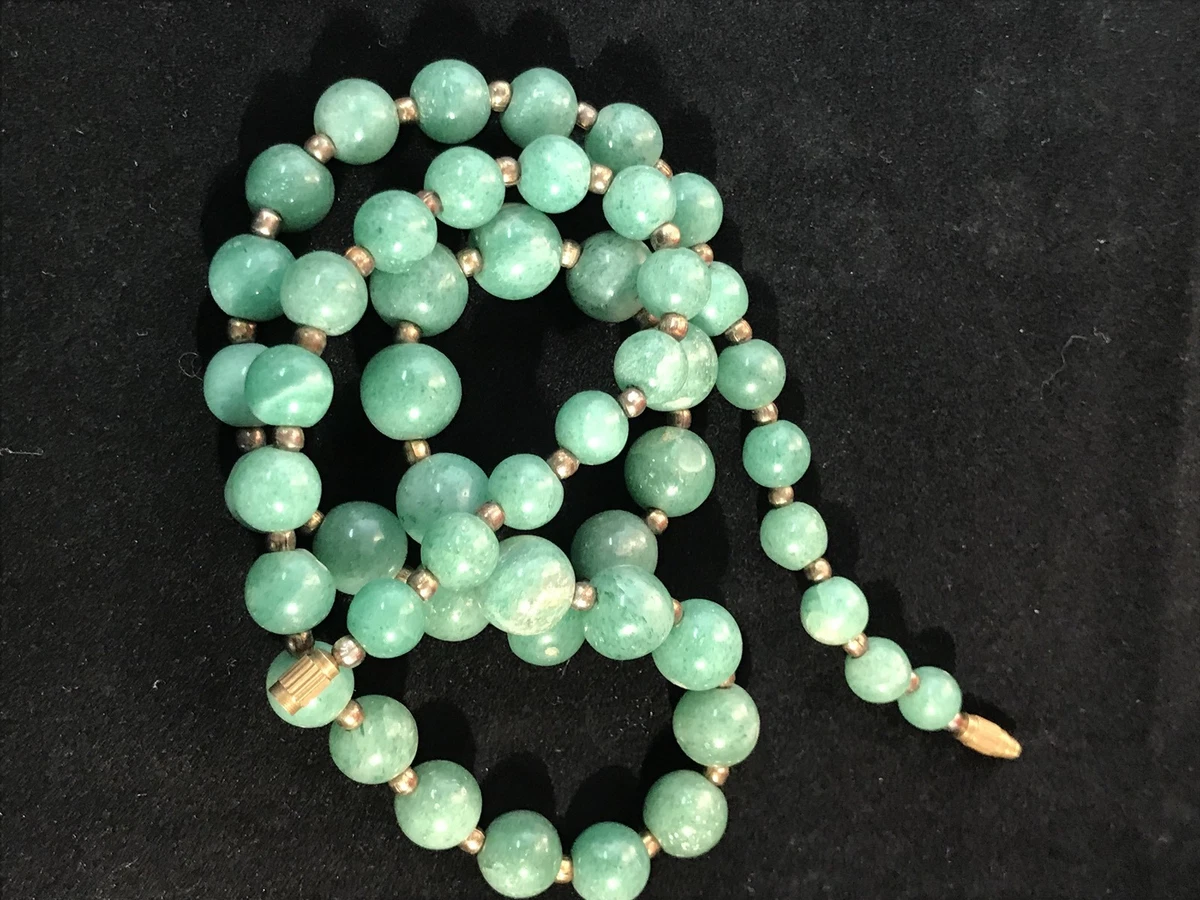 Vintage Jade Necklace Hand Made Sterling Silver Beeds 23 1/2 long