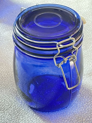 Cobalt Blue Glass Canister Hinged Wire Lid 5.75” Tall - Picture 2 of 11