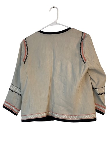 Sigrid Olsen Signature Embroidered Beige Linen Crop Boxy Jacket Size 4 9012 New - Picture 7 of 12