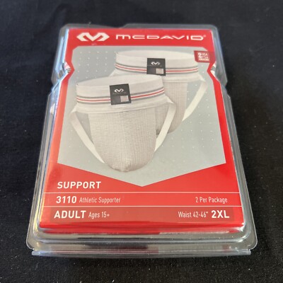McDavid  Athletic Jockstrap Supporter - 2 Pack White Size 2XL Waist 42'' - 46''