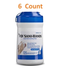 6 Ct. PDI Sani-Hands Ethyl Alcohol Hand Sanitizing Wipe Canister 810 Wipe P13472