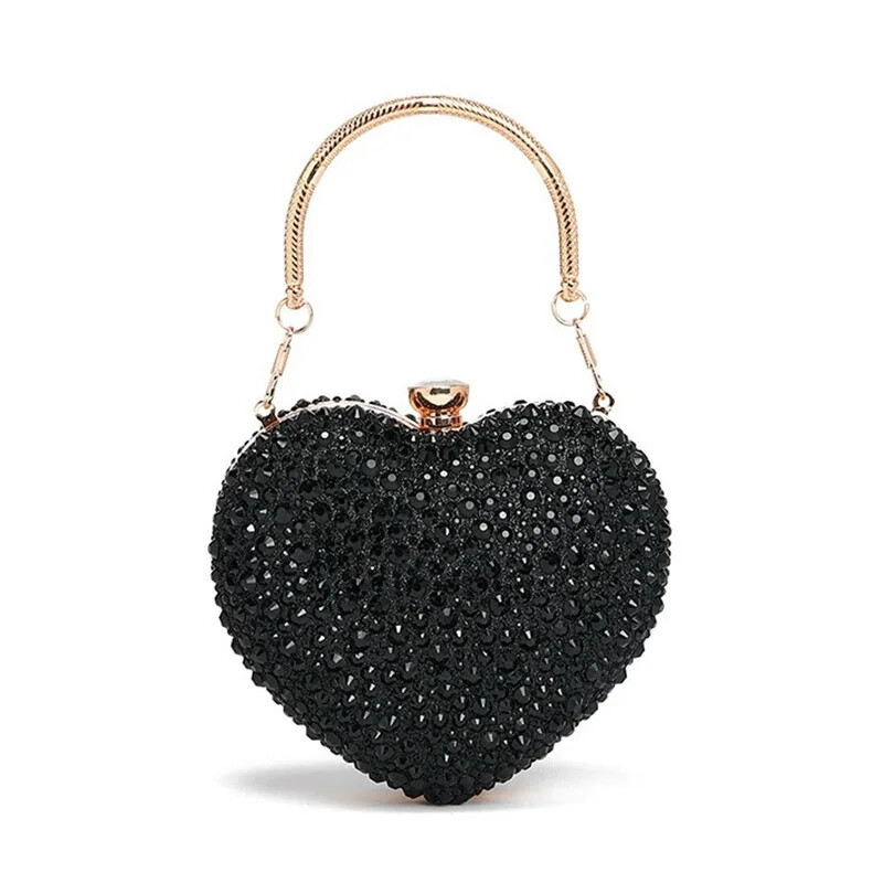 Heart Shape Crystal Clutch Purse Wedding Party Shoulder Bag