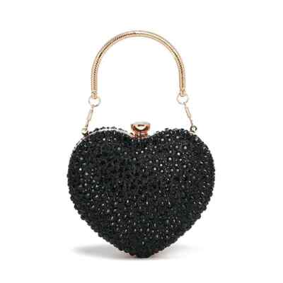 Heart Shape Crystal Clutch Purse Wedding Party Shoulder Bag